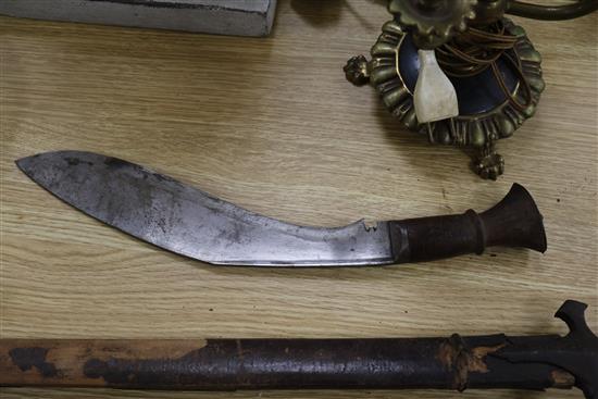 An Indian Tulwar, Kukri and Caucasian knife 96cm